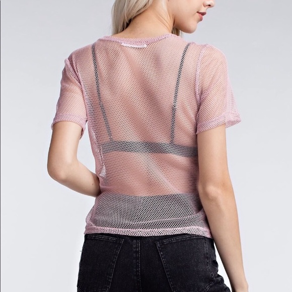 Honey Punch Sheer Fishnet Mesh Cropped Top In Pink - Picture 3 of 8